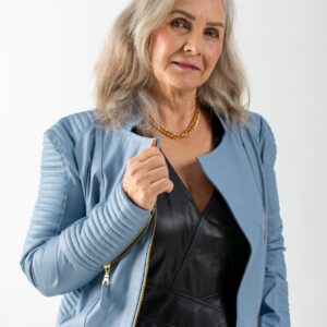 Jaqueta Lucy em couro Pelica - Azul bebê